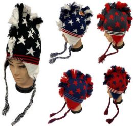 36 Bulk Usa Flag Style Mohawk Winter Hats With Ear Flaps