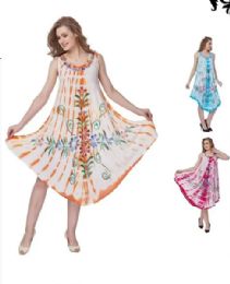 12 Wholesale Rayon Plus Umbrella Dress Tie Dye Brush Paint Assorted Color