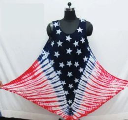12 Wholesale Rayon Staple American Flag Tie Dye Umbrella Dress