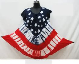 12 Pieces Rayon Staple American Flag Tie Dye Umbrella Dress - Womens Sundresses & Fashion