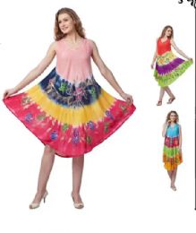 12 Pieces Plus Rayon Dress Tie Dye Brush Paint Assorted Color - Womens Sundresses & Fashion