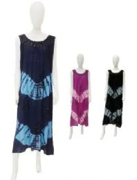 12 Pieces Crape Tie Dye V Neck Long Dress - Womens Sundresses & Fashion