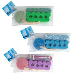 48 Wholesale Pedicure Set 4-Pc 3ast Colors W/pumice/file/2 Toe Separators Pvc Pouch Hba ht