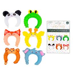 48 Wholesale Party Headbands Inflatable Animal 6pk Polybag/insertmonk/eleph/girf/panda/fox/frog