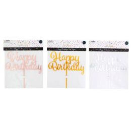 48 pieces Cake Topper Happy Birthday 3asst Silver/gold/rose Gold 6.9 X 6.7in - Party Paper Goods
