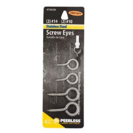 100 pieces Screw Eyes 4pk Peerless 2- #14, 2-#10 Carded - Costumes & Accessories