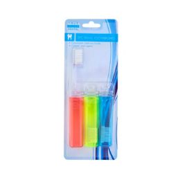 24 Wholesale Toothbrush Travel FolD-Up 3 Pk 3 Color Per Pack Hba Blistercardblue/red/green