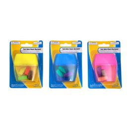 36 Wholesale Pencil Sharpener W/bonus 4pc Cap Erasers 3asst Colors/blcpink/blue/yellow