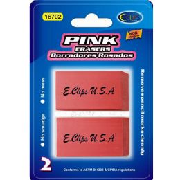 24 Wholesale Pink Erasers Xl/2pk