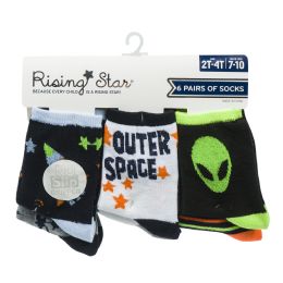 96 Bulk Toddler Socks 6pk Space