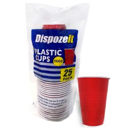 24 pieces Dispozeit Plastic Cup 16 Oz / 8.5 G 25 Ct Red & White 2 Tone - Disposable Cups