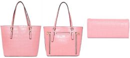 2 Pieces Montana West Plain Faux Leather Satchel And Wallet Set In Pink - Wallets & Handbags