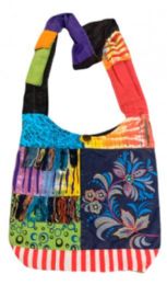 5 Wholesale Tie Dye Cotton Hobo Bag With Flower Artwork Fringe
