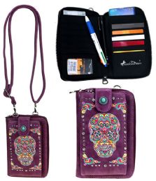 4 Wholesale Montana West Sugar Skull Collection Phone Wallet Purse Crossbody In Purple