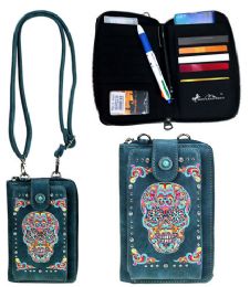 4 Pieces Montana West Sugar Skull Collection Phone Wallet Purse Crossbody In Torquoise - Wallets & Handbags