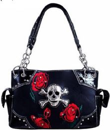 2 Pieces Rhinestone Metal Skull With Roses Purse Black - Shoulder Bags & Messenger Bags