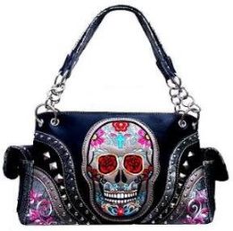 4 Pieces Skull Design Purse Black Color - Shoulder Bags & Messenger Bags
