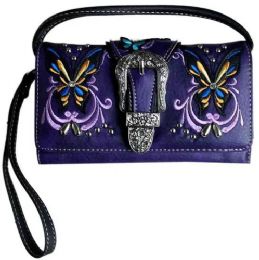 4 Wholesale Rhinestone Buckle Butterfly Design Wallet Purse Purple