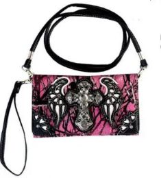 4 Pieces Pink Camo Cross With Wings Wallet Purse - Shoulder Bags & Messenger Bags