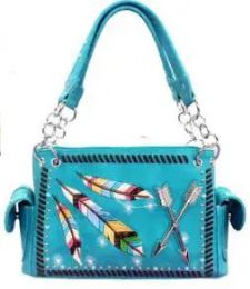 2 Pieces Turquoise Feather With Arrows Satchel Purse - Shoulder Bags & Messenger Bags