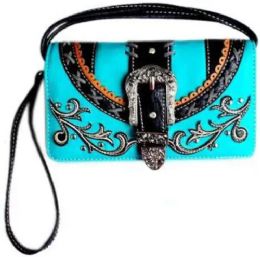 6 Pieces Rhinestone Buckle Western Style Wallet Purse Turquoise - Shoulder Bags & Messenger Bags