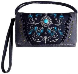 5 Pieces Western Style Conch With Embroidery Wallet Purse Black - Wallets & Handbags