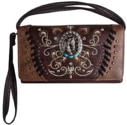 5 Pieces Western Style Horse Head Plaque Wallet Purse Brown - Wallets & Handbags