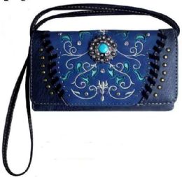 5 Pieces Western Style Conch With Embroidery Wallet Purse Navy - Wallets & Handbags