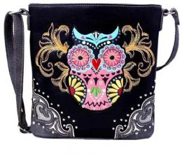 2 Pieces Western Cross Body Sling Purse With Colorful Owl Black - Shoulder Bags & Messenger Bags
