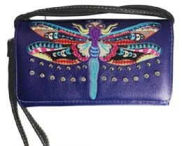 4 Wholesale Western Wallet Purse Rainbow Dragonfly Design Purple