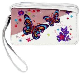 5 Bulk Western Wallet Purse Small Butterflies Flowers Dark Pink