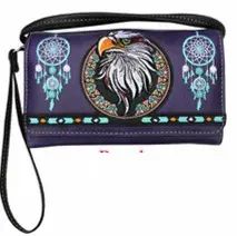 5 Pieces Purple Embroidered Eagle Wallet Purse - Wallets & Handbags