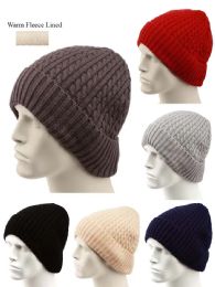 12 Bulk Men's Winter Knitted Hat With Fur Lined