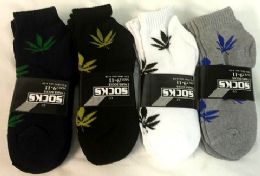 48 Bulk Men's Marijuana Ankle Socks 4 Colors
