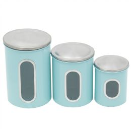 6 pieces Home Basics 3 Piece Stainless Steel Top Canisters with Windows, Turquoise - Storage & Organization