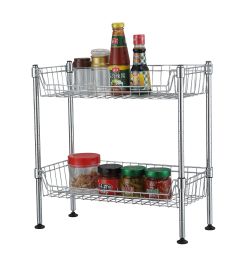 Wholesale Home Basics 2 Tier Standing Wire Basket, Chrome