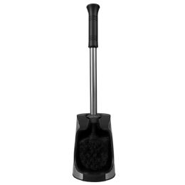 12 pieces Home Basics Brushed Stainless Toilet Brush Holder with Comfort Grip Handle with Easy to Store Compact Non-Skid Caddy, Black - Toilet Brush