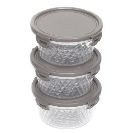 6 Wholesale Home Basics Crystal 3 Piece Food Storage Containers with Locking Lids, (18 oz)