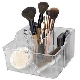 12 pieces Home Basics 4 Divided Compartment Extra Large Capacity Makeup Cosmetic Holder Storage Organizer, Clear - Cosmetic Cases
