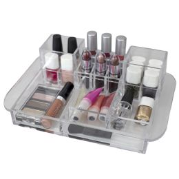 12 pieces Home Basics Deluxe Large Capacity 16 Compartment Transparent Plastic Cosmetic Makeup and Jewelry Storage Organizer with Easy Grip Handles, Clear - Storage & Organization