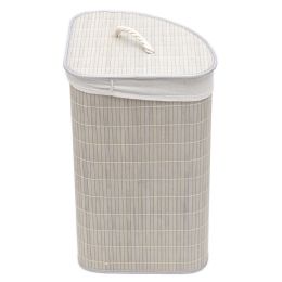 6 pieces Home Basics Folding Corner Bamboo Hamper with Liner, Grey - Laundry Baskets & Hampers