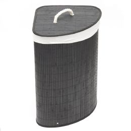 6 pieces Home Basics Folding Corner Bamboo Hamper with Liner, Black - Laundry Baskets & Hampers