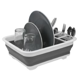 12 pieces Home Basics Collapsible Silicone And Plastic Dish Rack, White/grey - Dish Drying Racks
