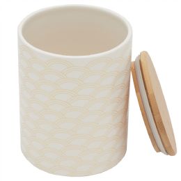 12 pieces Home Basics Scallop Medium Ceramic Canister with Bamboo Top - Storage & Organization
