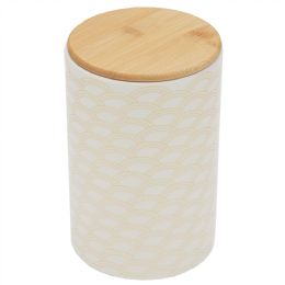 12 pieces Home Basics Scallop Large Ceramic Canister with Bamboo Top - Storage & Organization