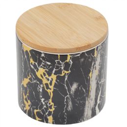 12 pieces Home Basics Marble Like Small Ceramic Canister with Bamboo Top, Black - Storage & Organization