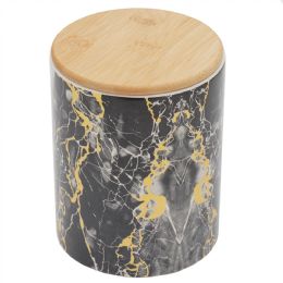 12 pieces Home Basics Marble Like Medium Ceramic Canister with Bamboo Top, Black - Storage & Organization