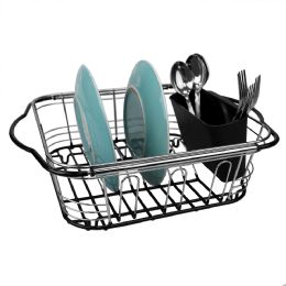 6 pieces Home Basics Expandable Over The Sink Steel Wire Dish Rack With Coated Handles, Chrome - Dish Drying Racks