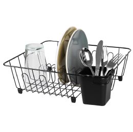 12 pieces Home Basics Small Vinyl Coated Wire Dish Rack With Utensil Holder, Black - Dish Drying Racks