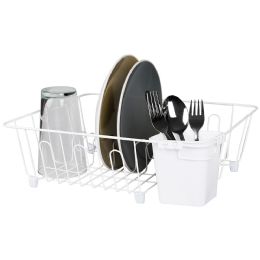 12 pieces Home Basics Small Vinyl Coated Wire Dish Rack With Utensil Holder, White - Dish Drying Racks